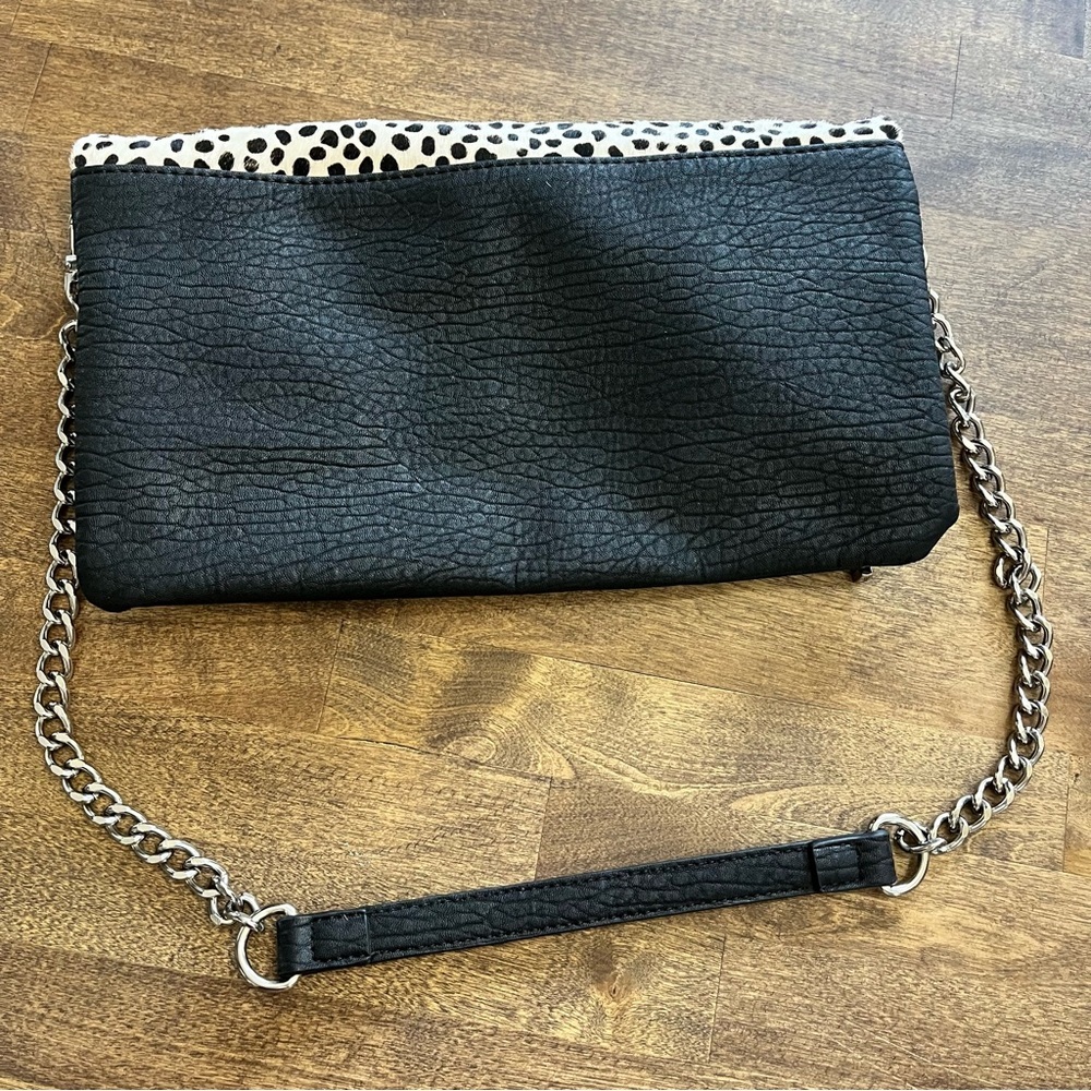 Express animal print pony fur black faux leather folder over purse shoulder bag - Picture 8 of 8